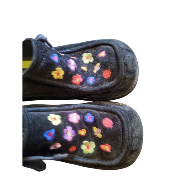 Vintage Y2K Mudd Clogs Women's 8 Black Embroidered Floral Bug Chunky Leather - Picture 3 of 7